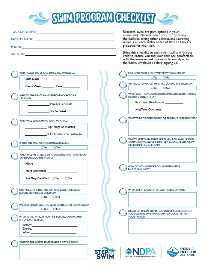 Swim Program Checklist